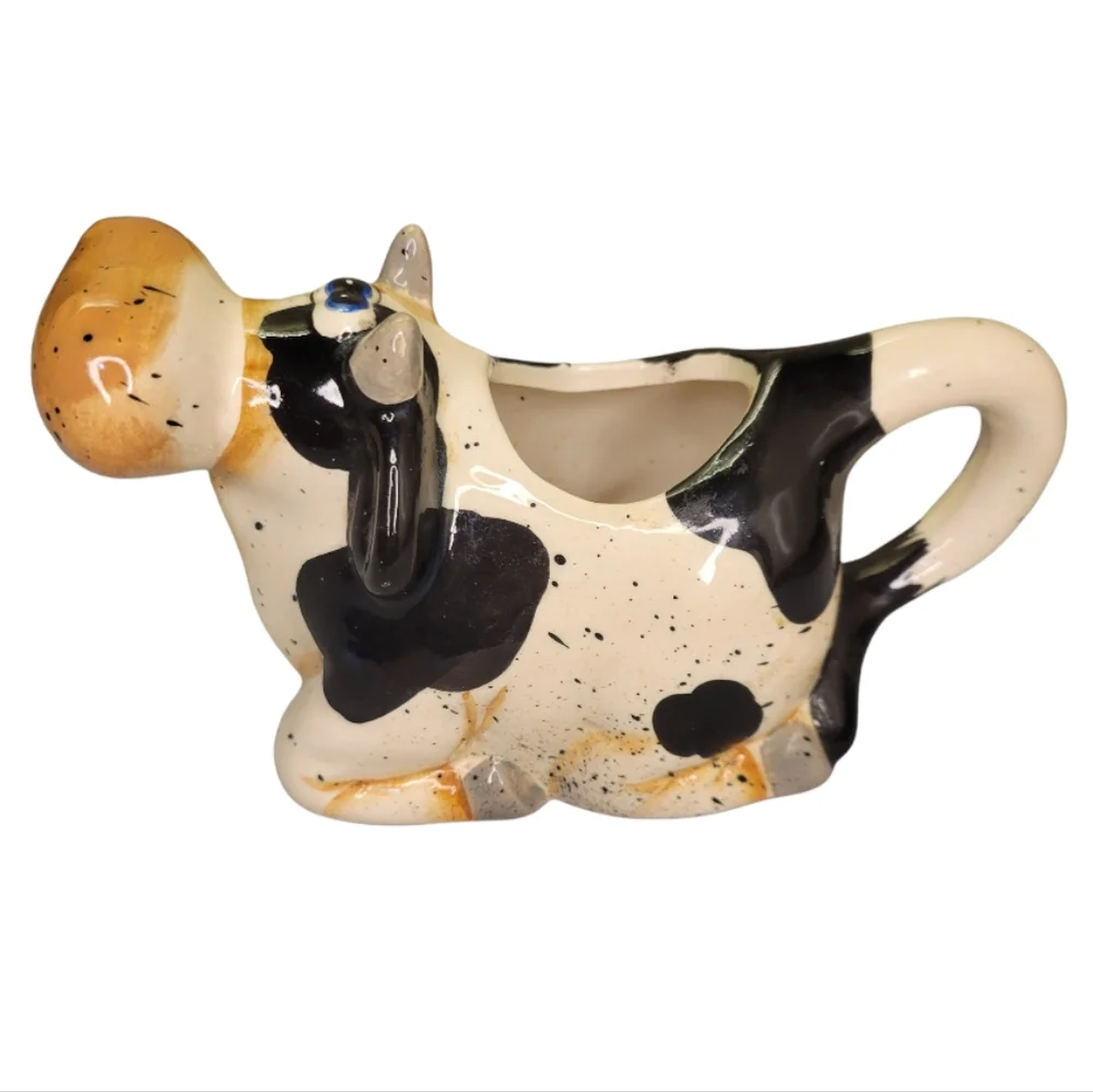 Vtg Happy Cow Collection Creamer Holstein Black/White Bull